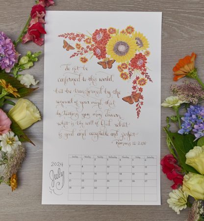 floral arrangement with sunflowers zinnias and butterflies with bible verse