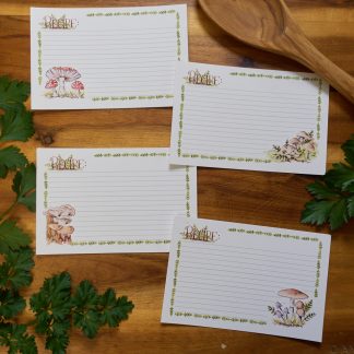 set of recipe cards with mushrooms on them