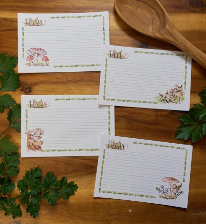 set of recipe cards with mushrooms on them