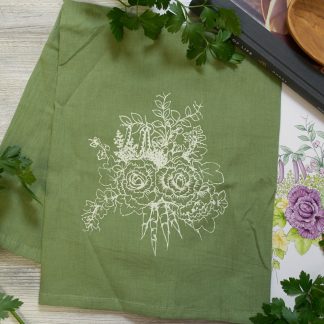 tea towel with vegetables arranged into a bouquet